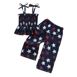 baby girl fourth outfit, sleeveless shirred cami top wide leg pants set, patriotic toddler clothes