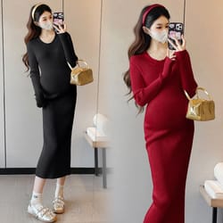 autumn winter maternity basic dress, slim stretch sweater dress for pregnant women, long sleeve o-neck inner dress