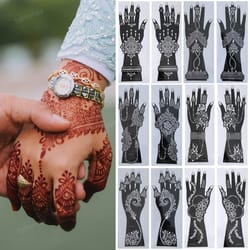 2pcs mehndi hand henna tattoo stencils, reusable painting template, art sleeve, temporary tattoo, wedding bride beauty