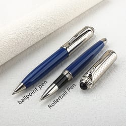 luxury big size metal rollerball pen, blue ink silver clip, business gift pen