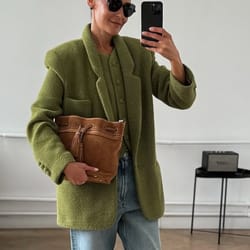 fashionable green woolen coat for women, chic collar, single button jacket, solid color highstreet outerwear, autum