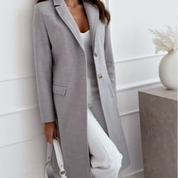 women's autumn winter coat, simple solid colour, long button tweed, chic outerwear