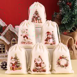 burlap gift bags, christmas linen drawstring, candy biscuits pouchs, new year gift, home decor, navidad natal