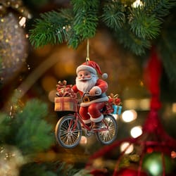 cartoon santa claus bicycle gifts, 2d acrylic winter decorative hanging, christmas pendants christmas tree decoration