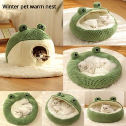 winter warm pet nest, small frog shape puppy house, plush cats den, semi enclosed kitten mattress