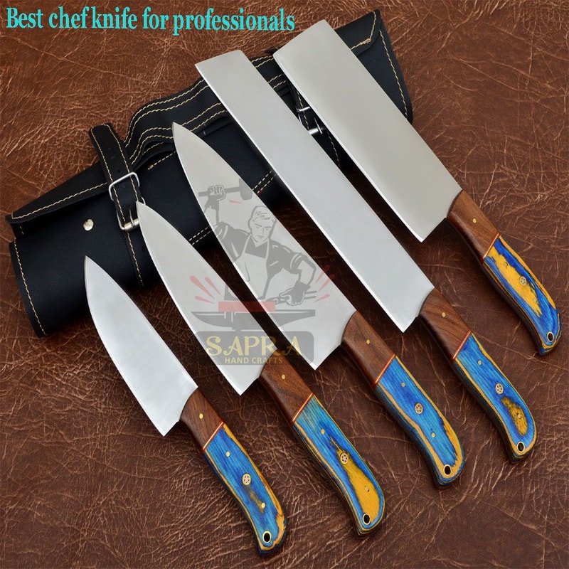 Handcrafted D2 Steel Chef Knife Set With Leather Roll Bag Professional Quality 0