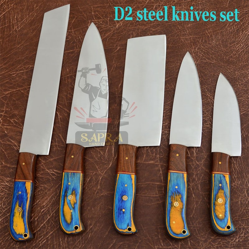 Handcrafted D2 Steel Chef Knife Set With Leather Roll Bag Professional Quality 4