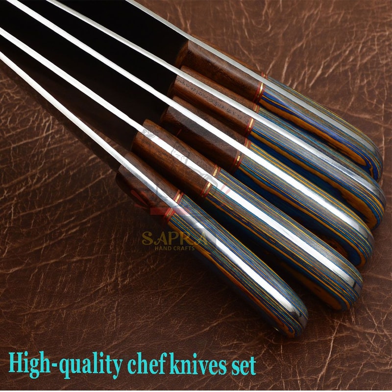 Handcrafted D2 Steel Chef Knife Set With Leather Roll Bag Professional Quality 5