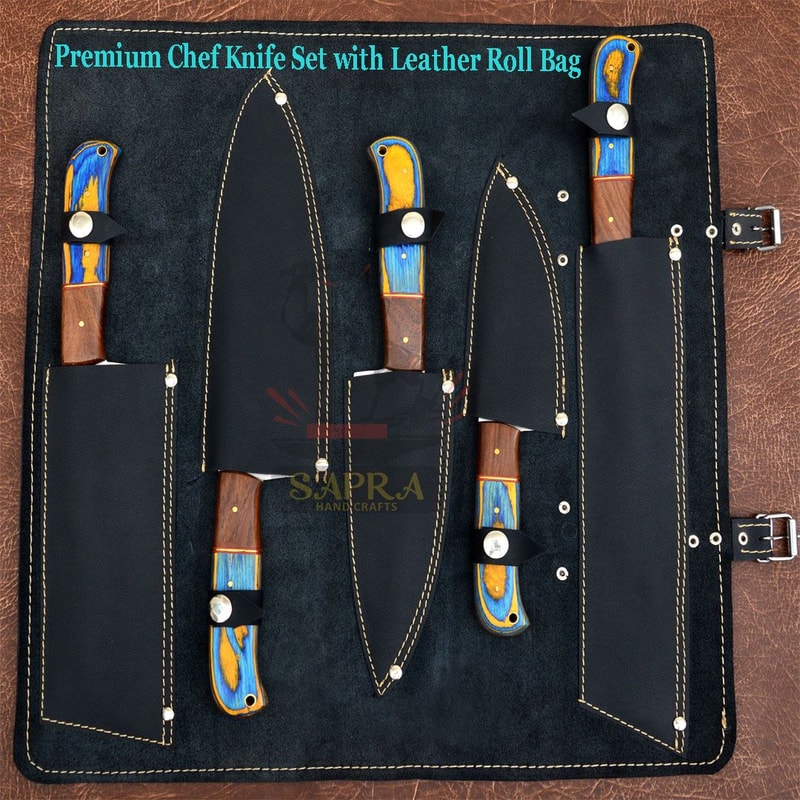 Handcrafted D2 Steel Chef Knife Set With Leather Roll Bag Professional Quality 2