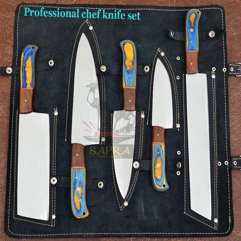 Handcrafted D2 Steel Chef Knife Set With Leather Roll Bag Professional Quality 1