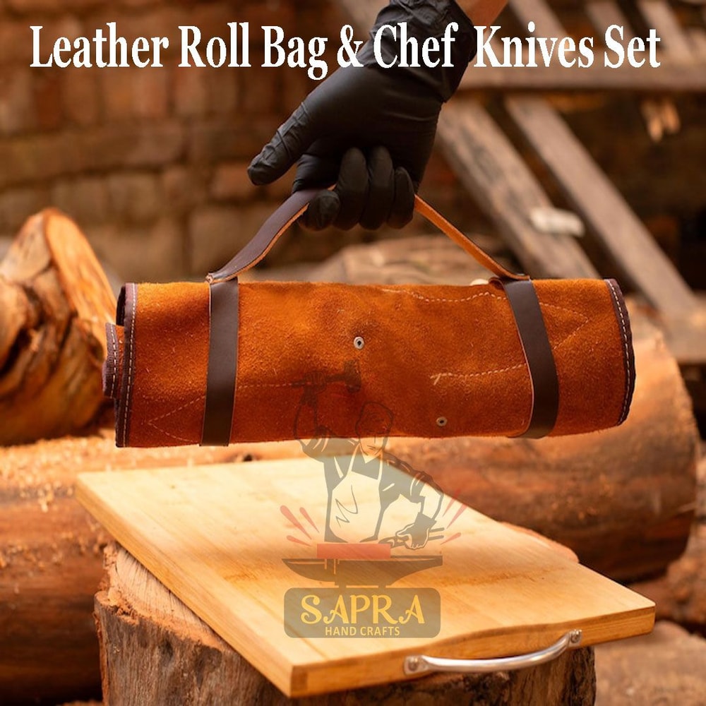 Custom Handcrafted J2 Steel Chef Knife Set With Leather Roll Bag Sharpener 3