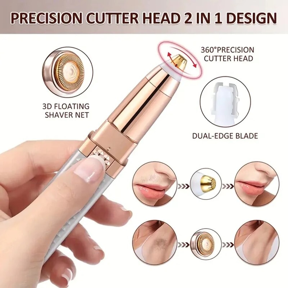 2in1 LED Hair Shaver Eyebrow Razor Rechargeable Womens Grooming Tool for Facial Hair Peach F