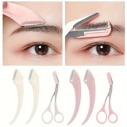 eyebrow trimmer set, curved eyebrow razor, eyebrow scissors with comb, convenient easy beauty tools, pro grooming kit