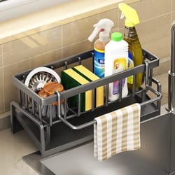 kitchen sink drain rack, abs plastic self-draining organizer for sponge, soap & dishcloth