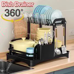 double-layer kitchen dish rack, space-saving tableware organizer