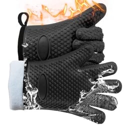 premium silicone oven mitts, heat resistant cotton lined cooking gloves, waterproof & non-slip for bbq, grilling, baking