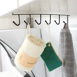 6 hook coffee cup holder, black & white multifunctional hook rack for kitchen cabinet, sundries storage