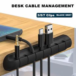 self-adhesive silicone usb cable holder clips – cord wire organizer for desk, desktop tidy & cable management