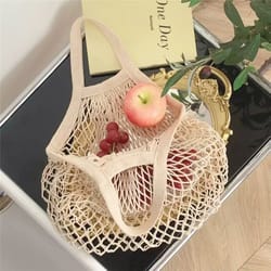 1pc portable reusable grocery shopping bag, foldable mesh bag for fruits, vegetables eco-friendly shopping