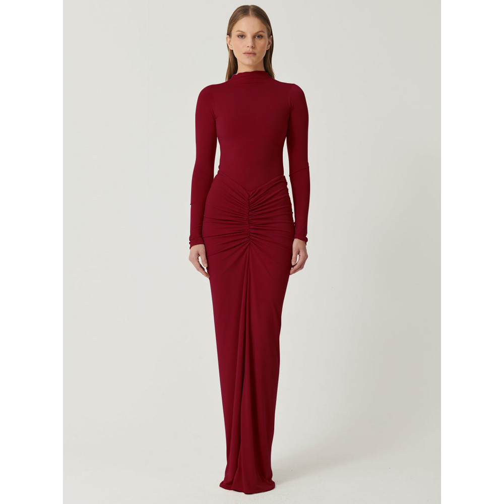 Tossy Pleated Fashion Patchwork Maxi Dress Womens High Waist Long Sleeve Solid Slim Party Dress Sum 5