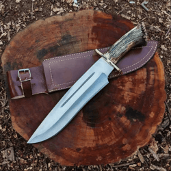 frontier-style stag bowie knife replica | hand-forged d2 steel | 15 inch bowie knife replica