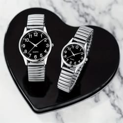 black alloy arabic numerals watch set, elastic band quartz lovers watch gift set for men and women