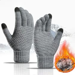 women, men, stretch knit mittens, warm winter wool full finger gloves, touch screen outdoor cycling driving gloves