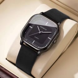 fashion square men quartz watch, minimalist leather strap wrist watch