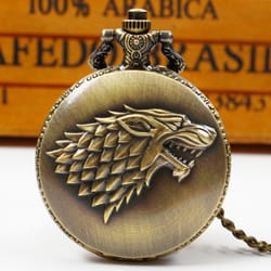creative wolf head carved fob watch for men, personalised quartz pocket watch with arabic numerals