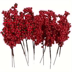 set of bright red artificial christmas tree berries, holiday decoration