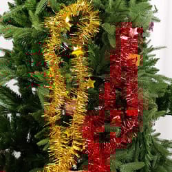 christmas pvc tinsel ribbon garlands, colorful star ornaments for tree and home decor