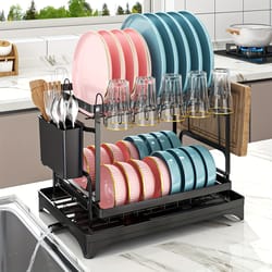 large dish drying rack for kitchen counter with drainboard, stainless steel dish drainer for dish & cup