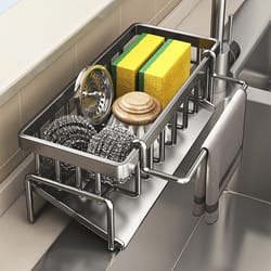 stainless steel sink organizer drain rack, multi-layer filter basket, soap sponge holder, kitchen storage organizer