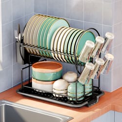 dish drying rack drain board set, kitchen countertop storage rack, tableware drainer, cup holder, knife and fork holder