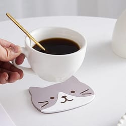 cartoon cat themed drink coasters, reusable silicone, heatproof non-slip placemats, fun and practical for every home