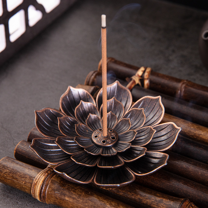 Alloy Incense Burner Stick Holder Buddhism Lotus Line Incense Plate Sandalwood Coil Base For Temple 4