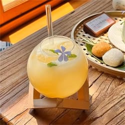 creative ronud ball glass cup with wood stand straw wine cocktail glass cup transparent moon ball cold drinking juice cu
