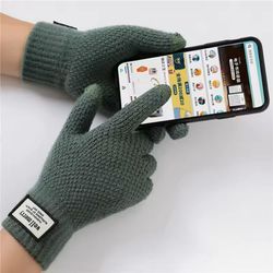 men's knitted touchscreen gloves warm wool cashmere mittens