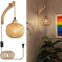 bamboo lantern wall lamp natural rattan light fixture