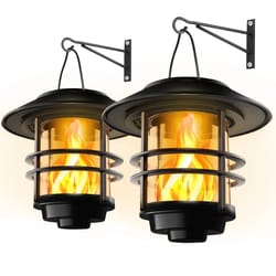 solar hanging lantern with flickering flame effect for fence and patio lighting
