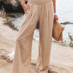 women drawstring wide leg casual pants mid waist beach trousers