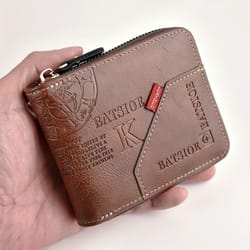 pu leather men's wallet with zipper coin pocket and card holder