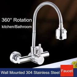 360 rotatable stainless steel wall mounted kitchen faucet with hot and cold water
