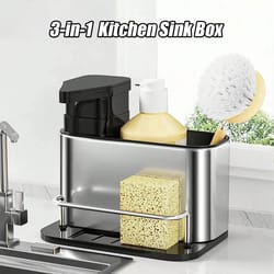 3 in 1 stainless steel kitchen soap dispenser with sponge and cutlery organizer