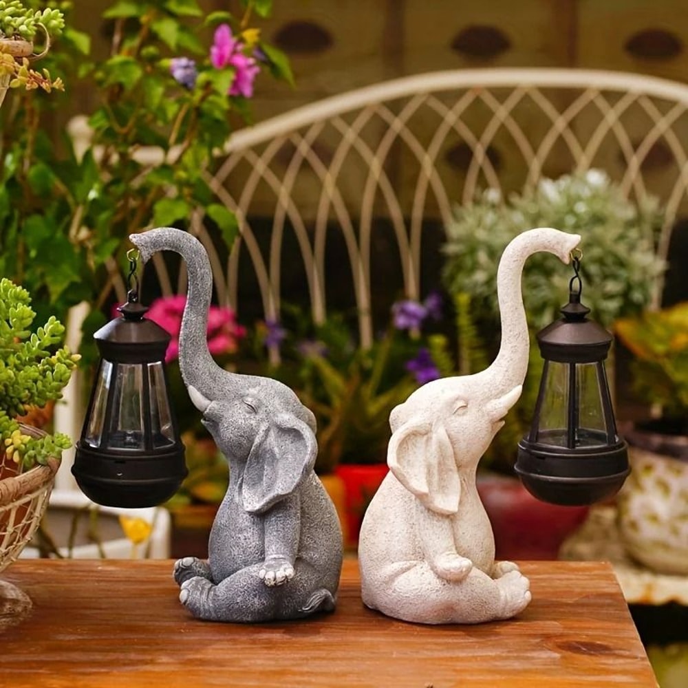 Solar Animal Garden Statue With Lantern Elephant Or Giraffe Resin Figurine 3