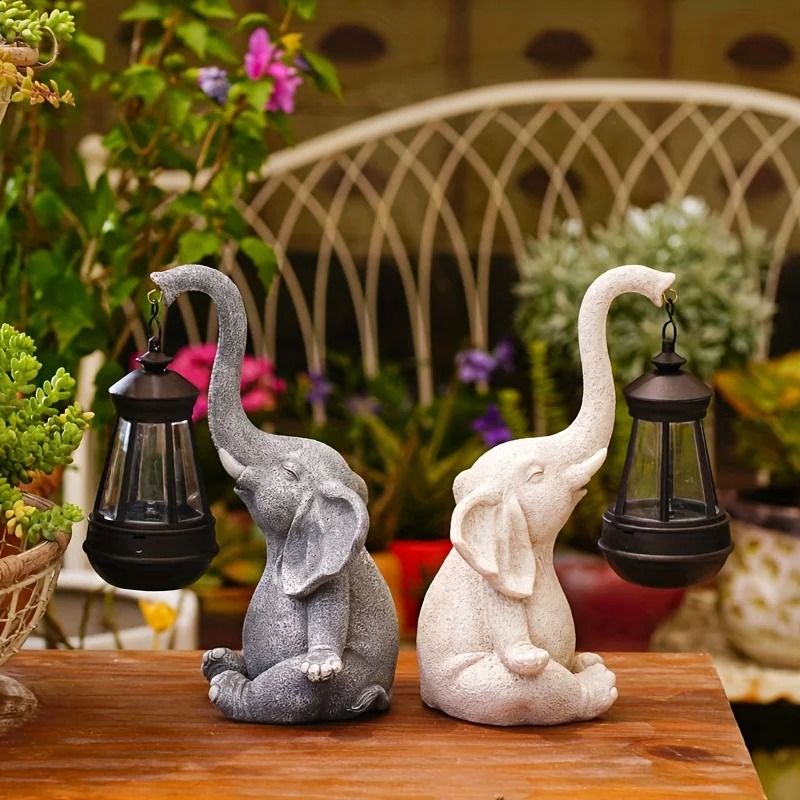 Solar Animal Garden Statue With Lantern Elephant Or Giraffe Resin Figurine 3