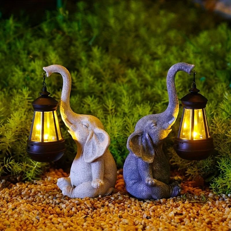 Solar Animal Garden Statue With Lantern Elephant Or Giraffe Resin Figurine 4