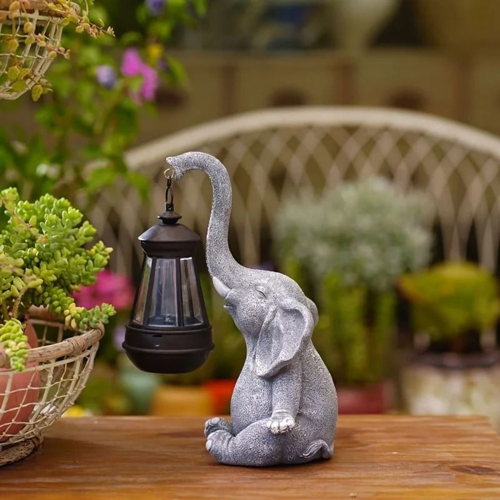 Solar Animal Garden Statue With Lantern Elephant Or Giraffe Resin Figurine 5