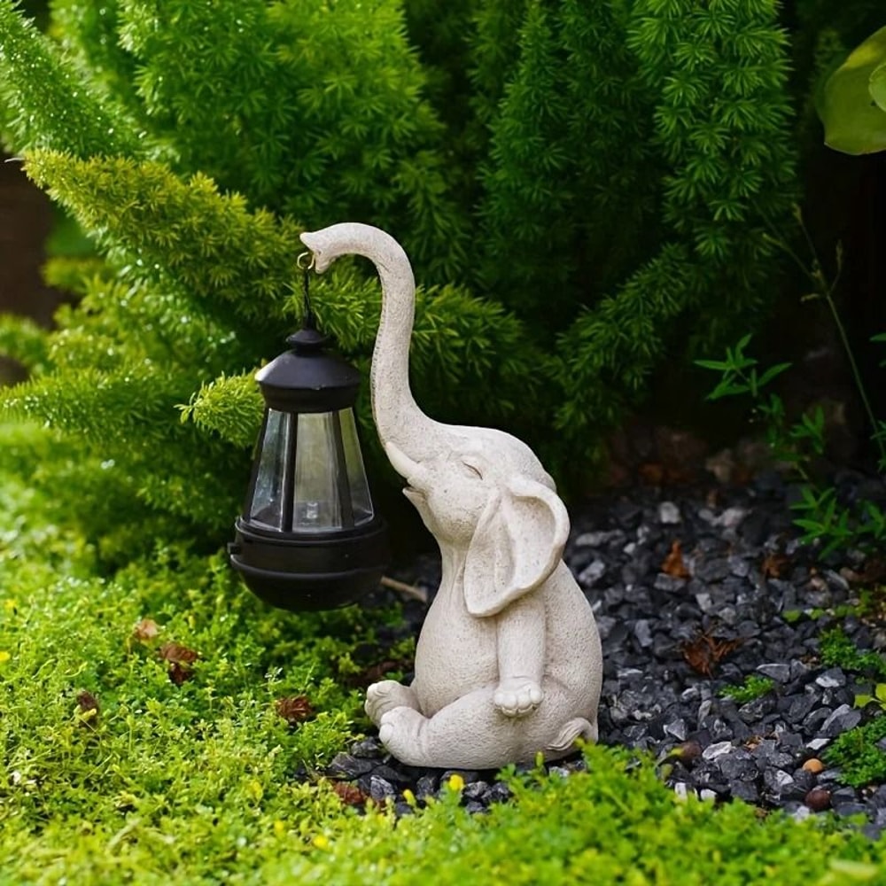 Solar Animal Garden Statue With Lantern Elephant Or Giraffe Resin Figurine 8