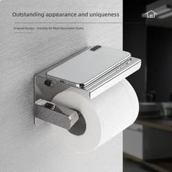 304 stainless steel toilet paper holder with shelf and phone stand – modern wall-mounted bathroom roll box